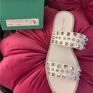 Lauren Lorraine White Sandals with Silver Studs